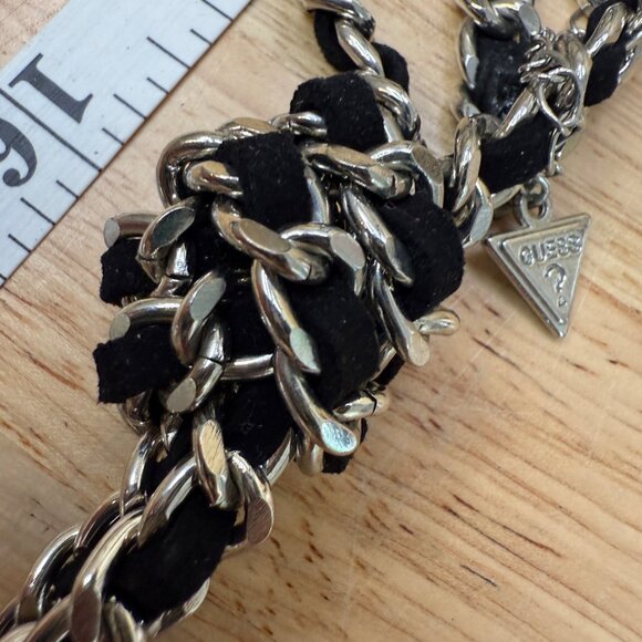 Guess Black & Silver Chain Tassel Necklace With Knot Design Adjustable Length Fa - Picture 9 of 12